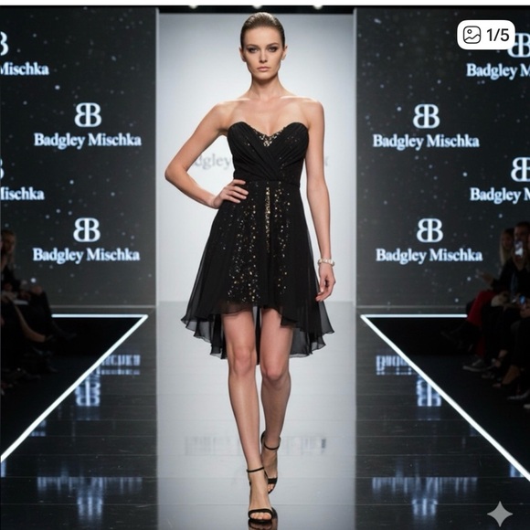 Badgley Mischka Dresses & Skirts - Badgley Mischka Strapless Black Dress with Sequins